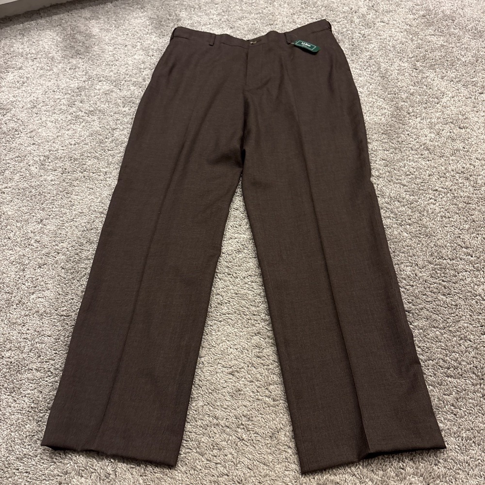 NEW L.L. Bean Washable Dress Pants Mens 100% Wool Trouser Flat Front Classic Fit